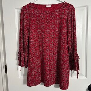 J. Jill sz. M red/black top, 3/4 bell sleeves, office, date night, comfortable